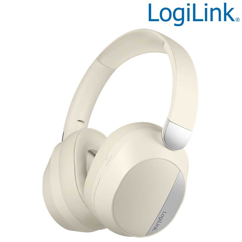 LogiLink BT0071C - Auriculares Bluetooth 6.0 Cancelación Activa del Ruido (ANC), Beige