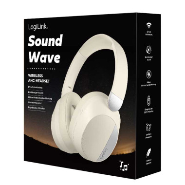 LogiLink BT0071C - Auriculares Bluetooth 6.0 Cancelación Activa del Ruido (ANC), Beige