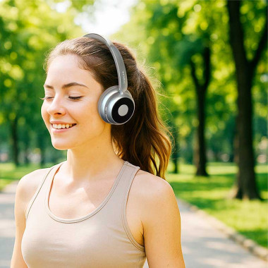 Logilink BT0072R - Auriculares Bluetooth 6.0 AuraSolo, batería recargable, ANC, Ø40 mm, plata