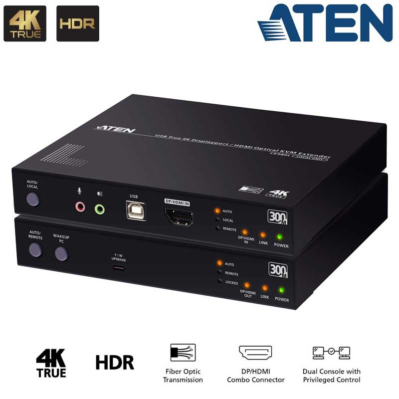 Aten CS980 - Extensor KVM óptico USB 4K real DP/HDMI (True 4K hasta 300 m)