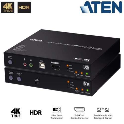 Aten CS980 - Extensor KVM óptico USB 4K real DP/HDMI (True 4K hasta 300 m)