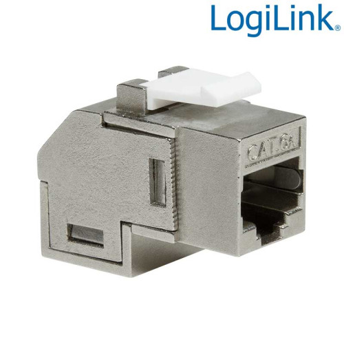 Logilink NK4025 - Acoplador en línea Keystone Cat.6A STP, en ángulo de 90°, carcasa metálica