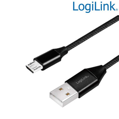 Logilink CU0143 - 0,30m Cable USB 2.0 A Macho a Micro B Macho, Carcasa de metal, Negro