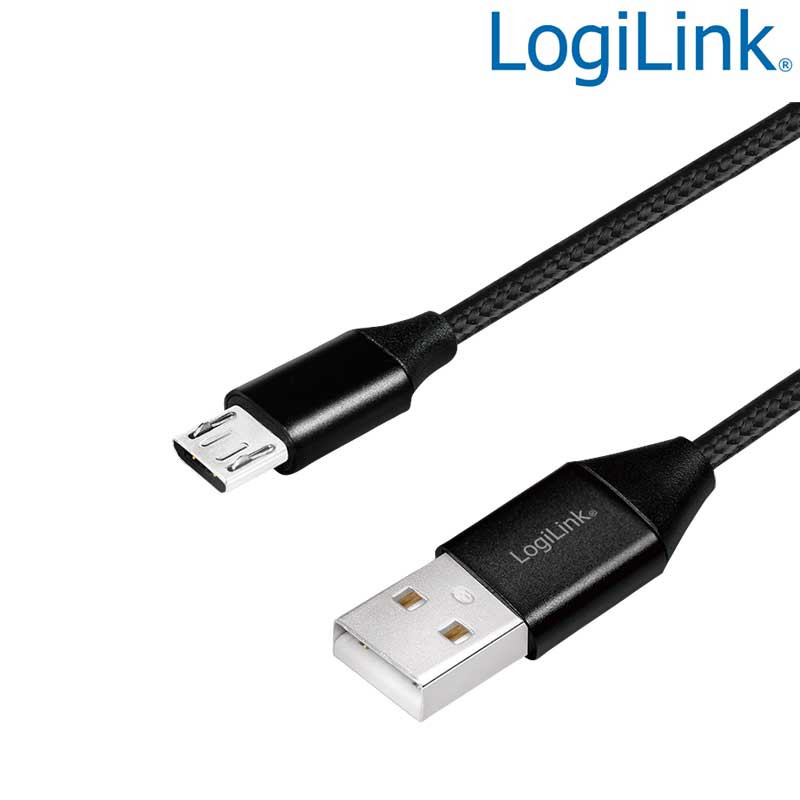 Logilink CU0143 - 0,30m Cable USB 2.0 A Macho a Micro B Macho, Carcasa de metal, Negro