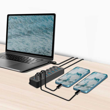 LogiLink UA0420 - HUB USB 3.2 Gen1, 7 puertos A, interruptor on/off por puerto