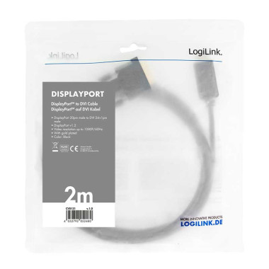 Logilink CV0131 - 2m Cable DisplayPort 1.2 a DVI-D (24+1), Negro | Marlex Conexion