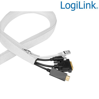 Logilink KAB0090 - Cubre Cable  con cremaillera, Poliéster, Ø: 30mm, 5m, Blanco