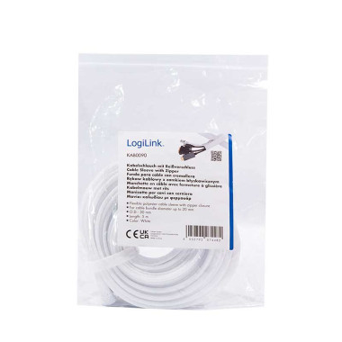 Logilink KAB0090 - Cubre Cable con cremallera, Poliéster, Ø: 30mm, 5m, Blanco