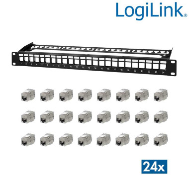 Logilink NK5001 - Patch Panel Vacio de 19" con 24 keystones Cat.6A,  Negro