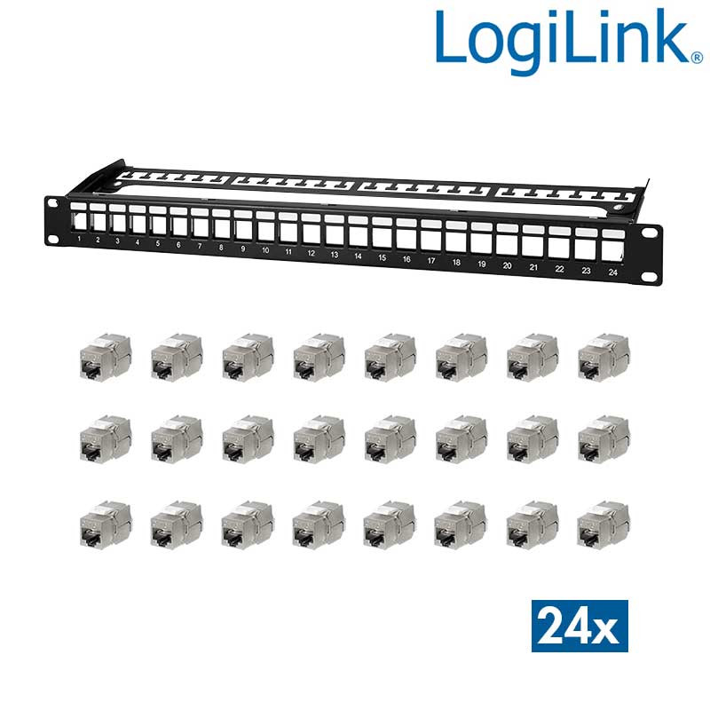 Logilink NK5001 - Patch Panel Vacio de 19" con 24 keystones Cat.6A,  Negro Logilink NK5001 - Patch Panel Vacio de 19" con 24 keystones Cat.6A,  Negro
