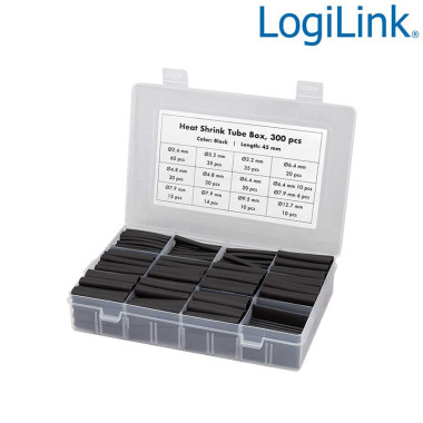 Logilink KAB0122 - 300 tubos termorretráctiles, 45mm de longitud, relación de retracción 3:1, negro