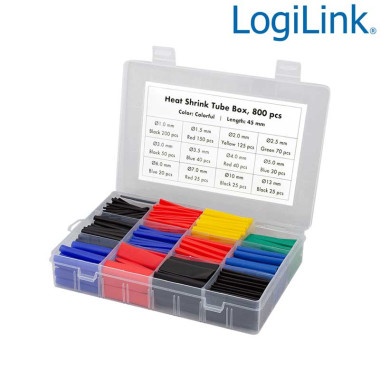 Logilink KAB0123 - 800 tubos termoencogibles, 45 mm de longitud, relación de retracción 2:1, colores