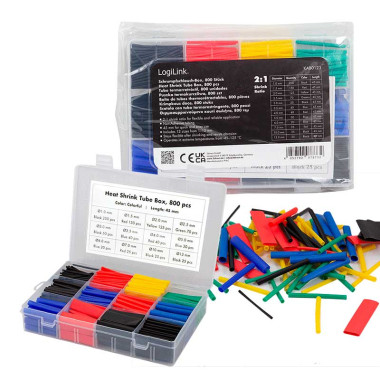 Logilink KAB0123 - 800 tubos termoencogibles, 45 mm de longitud, relación de retracción 2:1, colores