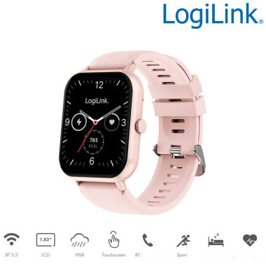 Logilink SW0001P - Reloj inteligente "Edge", pantalla táctil LCD de 1,83", BT 5.2, IP68, Rosa