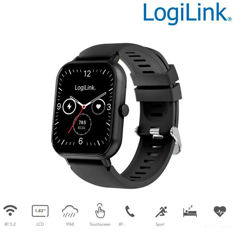 Logilink SW0001B - Reloj inteligente "Edge", pantalla táctil LCD de 1,83", BT 5.2, IP68, Negro
