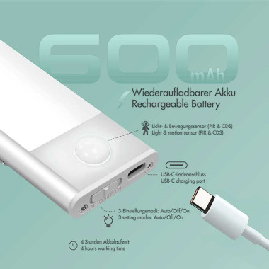 Logilink LED021 - Luz LED, 20 cm, 80 lm, 600 mAh, con detector de movimiento, blanca