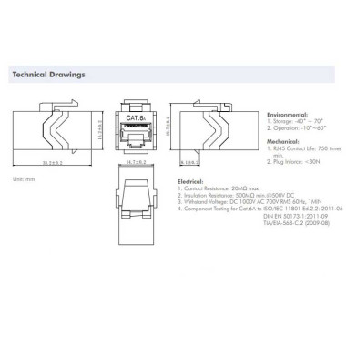 Logilink NK4017 - Acoplador en línea Keystone Cat.6A STP, tipo delgado, carcasa de zinc fundido