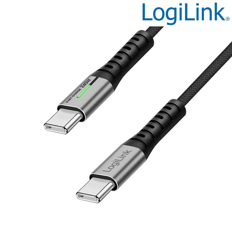 Logilink CU0444 - 2m Cable USB 3.2 (Gen 2x2) Tipo C Macho-Macho, Negro, 20 Gbps, 240 W