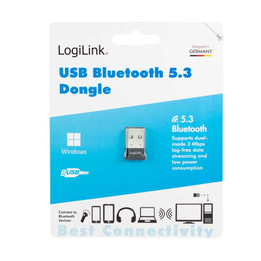 Logilink BT0066 - Adaptador Bluetooth 5.3, USB-A, alcance de hasta 20 m, con LED