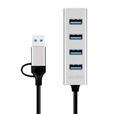 Logilink UA0455 - HUB USB 3.2 Gen1 de 4 puertos tipo A con conexcion A y C, Aluminio