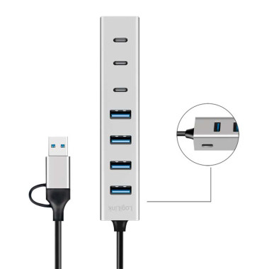 Logilink UA0442 - HUB USB 3.2 Gen1 de 4 puertos tipo A  y 3 Tipo C con conexcion A y C, Aluminio