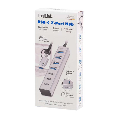 Logilink UA0442 - HUB USB 3.2 Gen1 de 4 puertos tipo A  y 3 Tipo C con conexcion A y C, Aluminio
