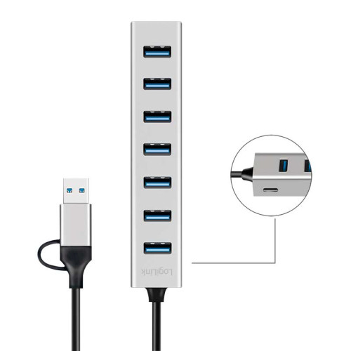 Logilink UA0441 - HUB USB 3.2 Gen1 de 7 puertos tipo A con conexcion A y C, Aluminio