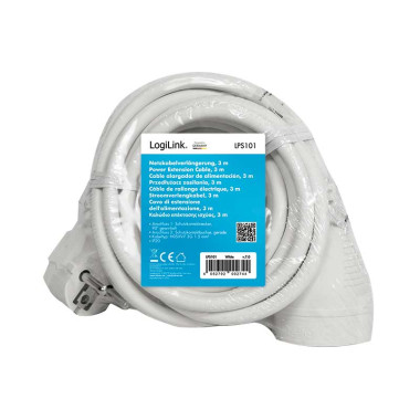 Logilink LPS101 - 3m Cable Alargo Alimentación Schuko, Blanco