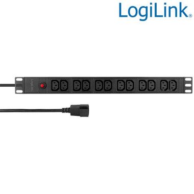 Logilink PDU12A1 - Regleta de alimentación Rack 19" de 12 :C13 , Protegida, cable conexión C14