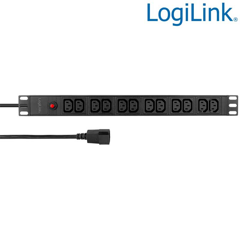 Logilink PDU12A1 - Regleta de alimentación Rack 19" de 12 :C13 , Protegida, cable conexión C14