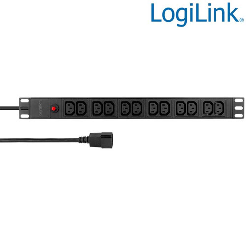 Logilink PDU12A1 - Regleta de alimentación Rack 19" de 12 :C13 , Protegida, cable conexión C14
