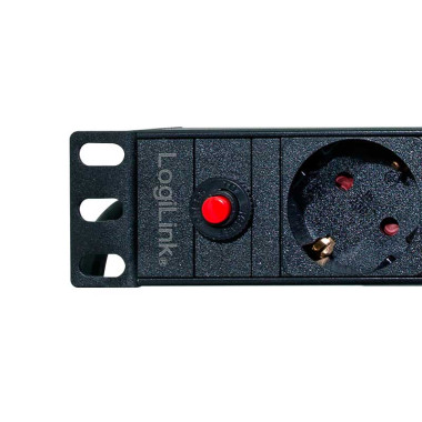 Logilink PDU8C06 - Regleta de alimentación Rack 19" de 8 tomas, 2 USB C Protegida, sin interruptor