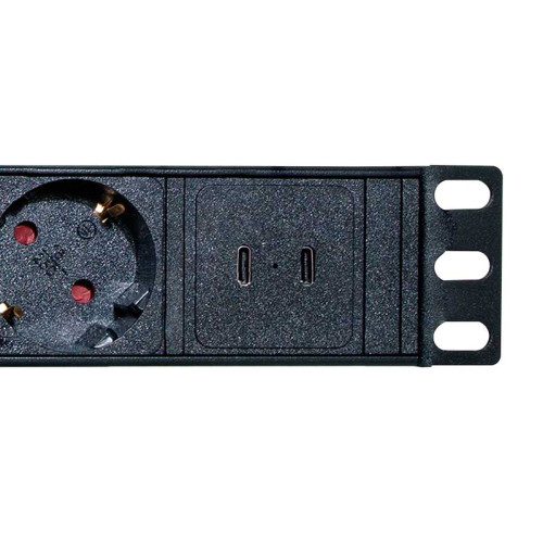 Logilink PDU8C06 - Regleta de alimentación Rack 19" de 8 tomas, 2 USB C Protegida, sin interruptor