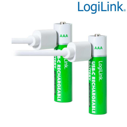 Logilink LR03RCB2 - Pilas recargables AAA 1,5 V Li-Ion, 550 mAh/825 mWh, puerto USB-C integrado, 2 uds