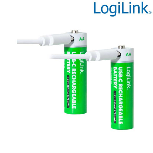 Logilink LR6RCB2 - Pilas recargables AA 1,5 V Li-Ion, 1850 mAh/2775 mWh, puerto USB-C integrado, 2 uds
