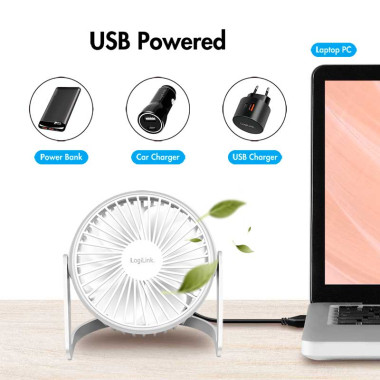 LogiLink UA0402 - Ventilador de escritorio USB, 12,7 cm, 30 dB, blanco