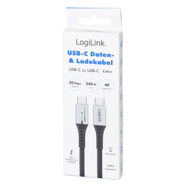 Logilink CU0441 - 0,5m Cable USB 3.2 (Gen 2x2) Tipo C Macho-Macho, Negro, 20 Gbps, 240 W