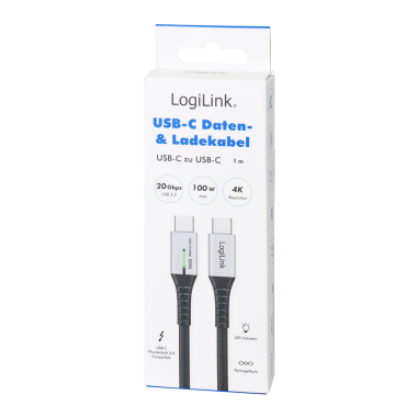 Logilink CU0432 - 1m Cable USB 3.2 (Gen 2x2) Tipo C Macho-Macho, Negro, 20 Gbps, 100 W