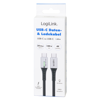 Logilink CU0433 - 1,5m Cable USB 3.2 (Gen 2x2) Tipo C Macho-Macho, Negro, 20 Gbps, 100 W