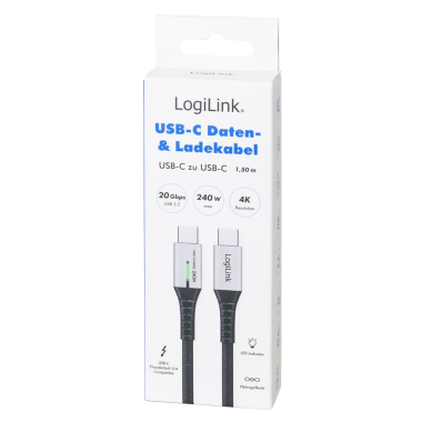 Logilink CU0443 - 1,5m Cable USB 3.2 (Gen 2x2) Tipo C Macho-Macho, Negro, 20 Gbps, 240 W