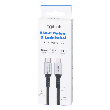 Logilink CU0434 - 2m Cable USB 3.2 (Gen 2x2) Tipo C Macho-Macho, Negro, 20 Gbps, 100 W