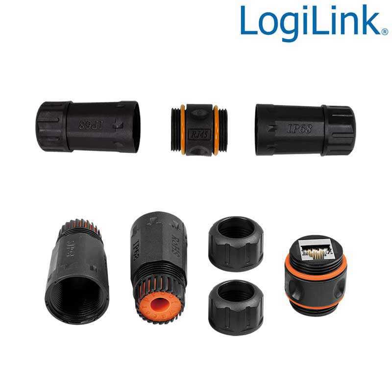 LogiLink NP0086 - Acoplador largo RJ45 Cat.6A apantallado para exterior, IP68