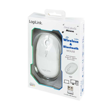 LogiLink ID0205 - Ratón inalámbrico de 2,4 GHz y Bluetooth 4.0, 800/1200/1600 ppp, Blanco