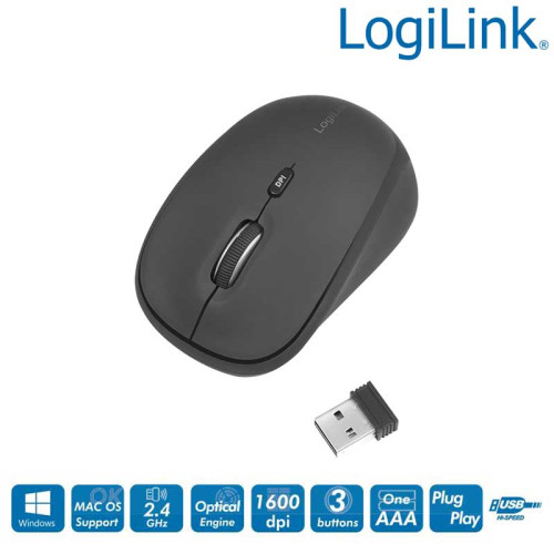LogiLink ID0193 - Ratón ergonómico, inalámbrico, 2,4 GHz, 1600 dpi