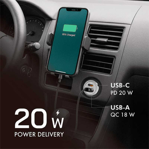 LogiLink PA0228A - Cargador de coche USB dual, 20 W, USB-A (QC), USB-C (PD), plateado