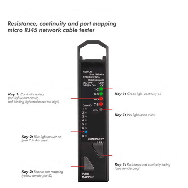 LogiLink WZ0076 - Tester de cables de red 3 en 1 de continuidad y mapeo de puertos
