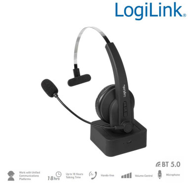 LogiLink BT0059 - Auriculares mono BT 5.0 con soporte de carga y micrófono