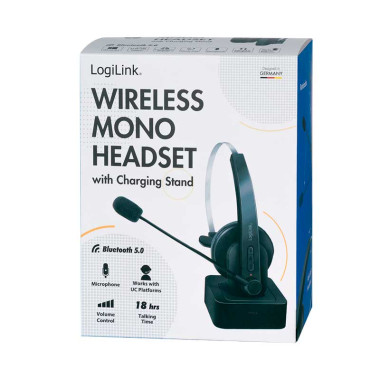 LogiLink BT0059 - Auriculares mono BT 5.0 con soporte de carga y micrófono