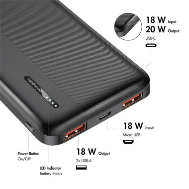 LogiLink PA0372 - Power Bank 10.000mAh, LiPo, PD 20W QC 3.0, Negro