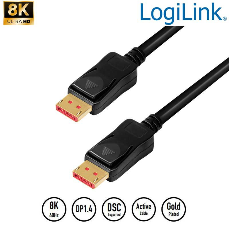 Logilink CDV0100 - 10m Cable DisplayPort 1.4 (8K/ 60Hz) Amplificado, Negro